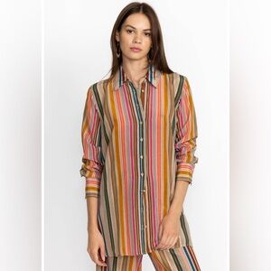 NWT - Size M Johnny Was Vichy Side Contrast Slit Shirt, Multi
